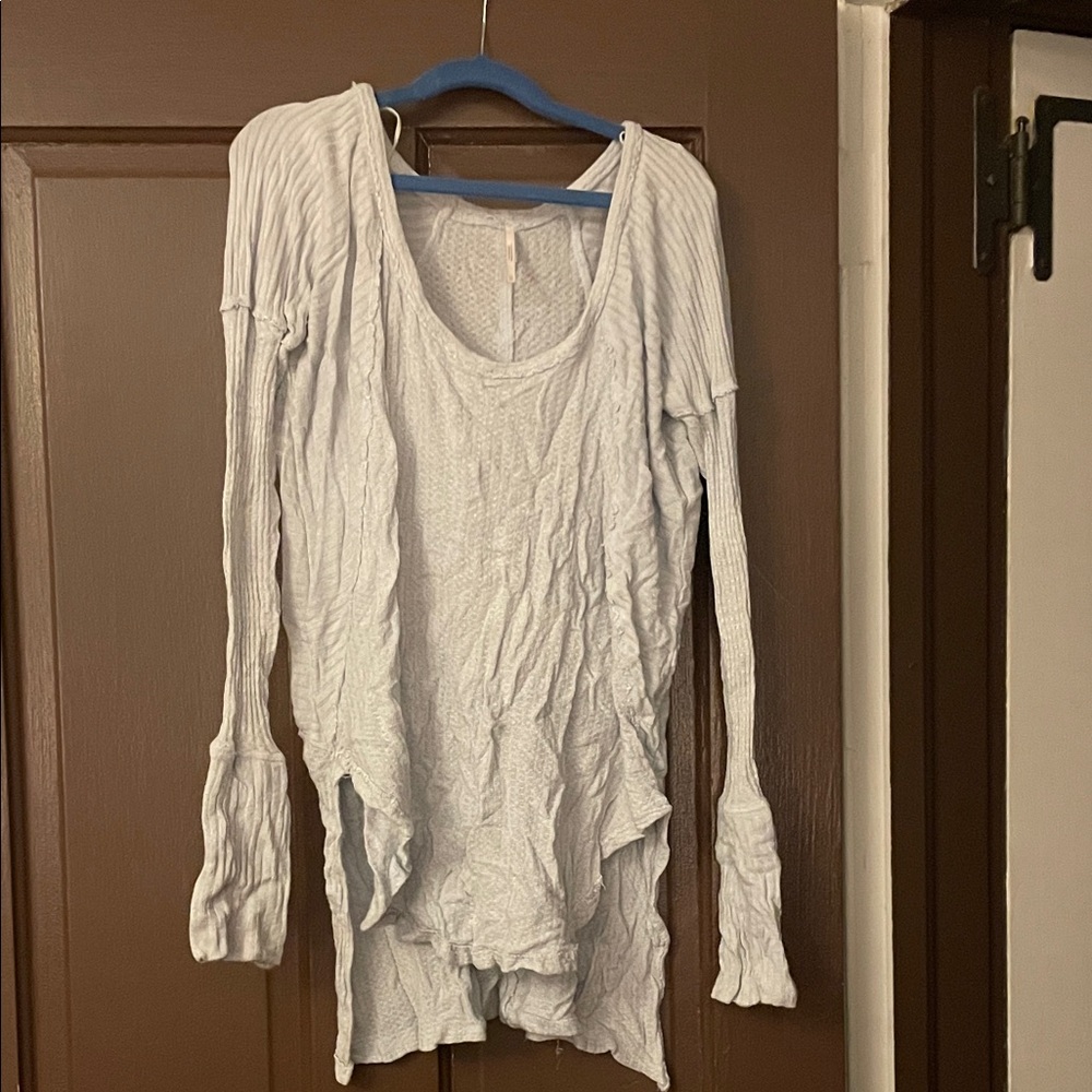 Free People Textured White Long Sleeve Top